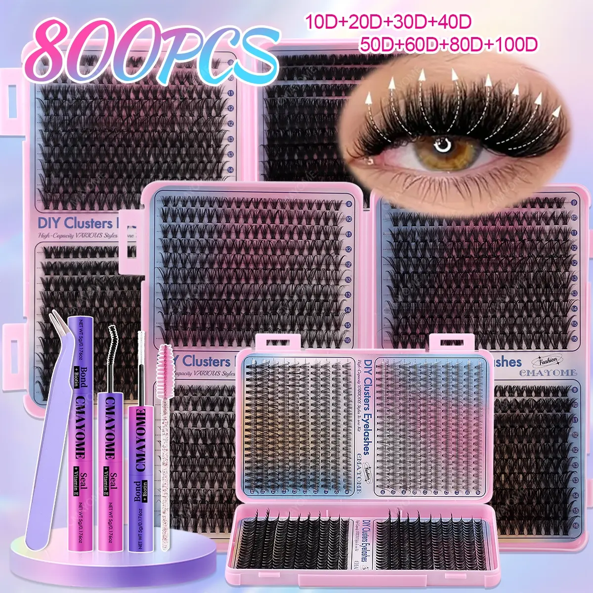 800 Pcs 9-16mm Curled Soft Cluster Lashes - 10D-100D Wispy Natural Volume. Soft & Flowable, Lightweight & Long-lasting. Easy to Apply, D-Curl. Beginner-Friendly Lash Set for Festival/Daily Use, Best Lash Clusters. Fluffy Eyelash Clusters Eyelashes