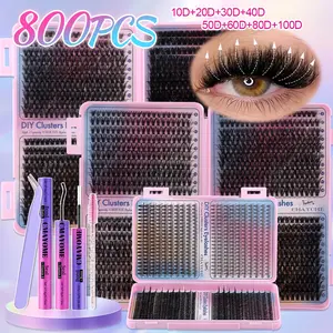 800 Pcs 9-16mm Curled Soft Cluster Lashes - 10D-100D Wispy Natural Volume. Soft & Flowable, Lightweight & Long-lasting. Easy to Apply, D-Curl. Beginner-Friendly Lash Set for Festival/Daily Use, Best Lash Clusters. Fluffy Eyelash Clusters Eyelashes