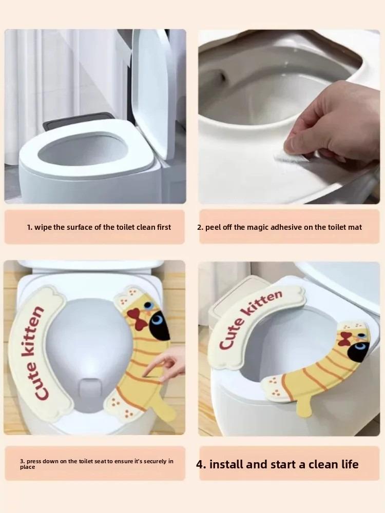 Cute Cat Dog Toilet Seat Pad Waterproof EVA Easy Clean Universal Fit Toilet Cover Mat for Bathroom