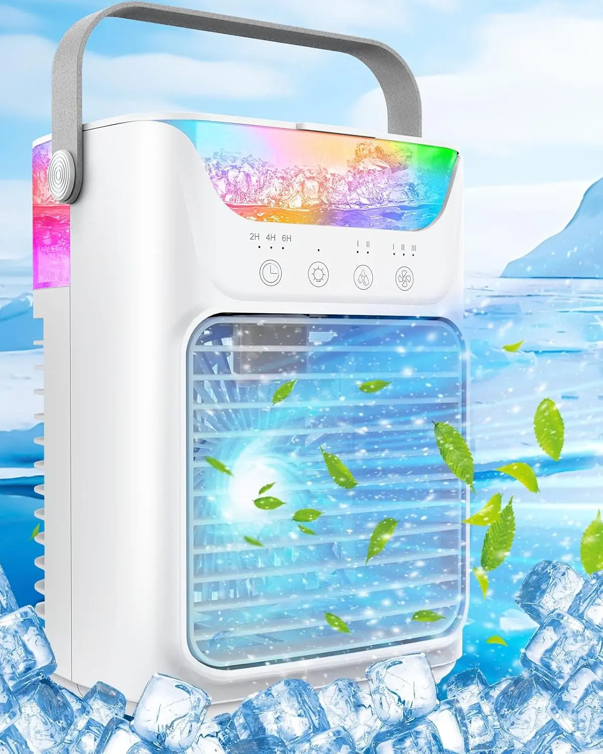 Portable Air Conditioner, 3 Wind Speeds & 7 LED Lights Evaporative Personal Air Cooler, 4 in 1 with 650 Ml Large Water Tank, Mini Air Conditioner for Bedroom/Car/Home/Camping/Room Meteralla