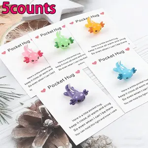 Mini Resin Salamander Pocket Hug Cards Set of 5, 3D Mini Hexagon Dragon, Cute Encouragement Cards, Holiday Gifts, Valentine's Day, Birthday, Positive Message Card, Greeting Card