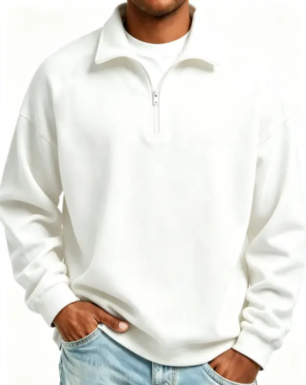 Men Quarter Zip Pullover Sweatshirt Stand Collar Long Sleeve Solid Sweatshirt For Daily Commute Street Casual Outfit