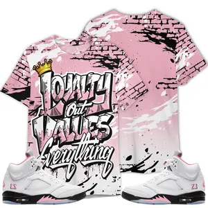 5 Medium Soft Pink Sweatshirt, Soft Pink 35th Anniversary 5s Shirt, Values Of Loyalty Drip Streetwear Sneaker Matching Outfits Ideas Clothes Fabric Menswear Polyester