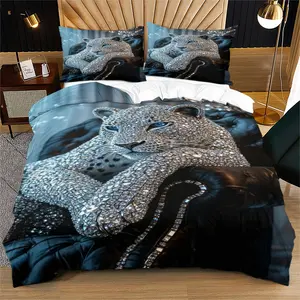 Leopard pattern duvet cover, suitable for young adults as bedroom decoration gift, including 1 bed duvet cover and 1 or 2 pillowcases without a core and pillow, Duvet Set