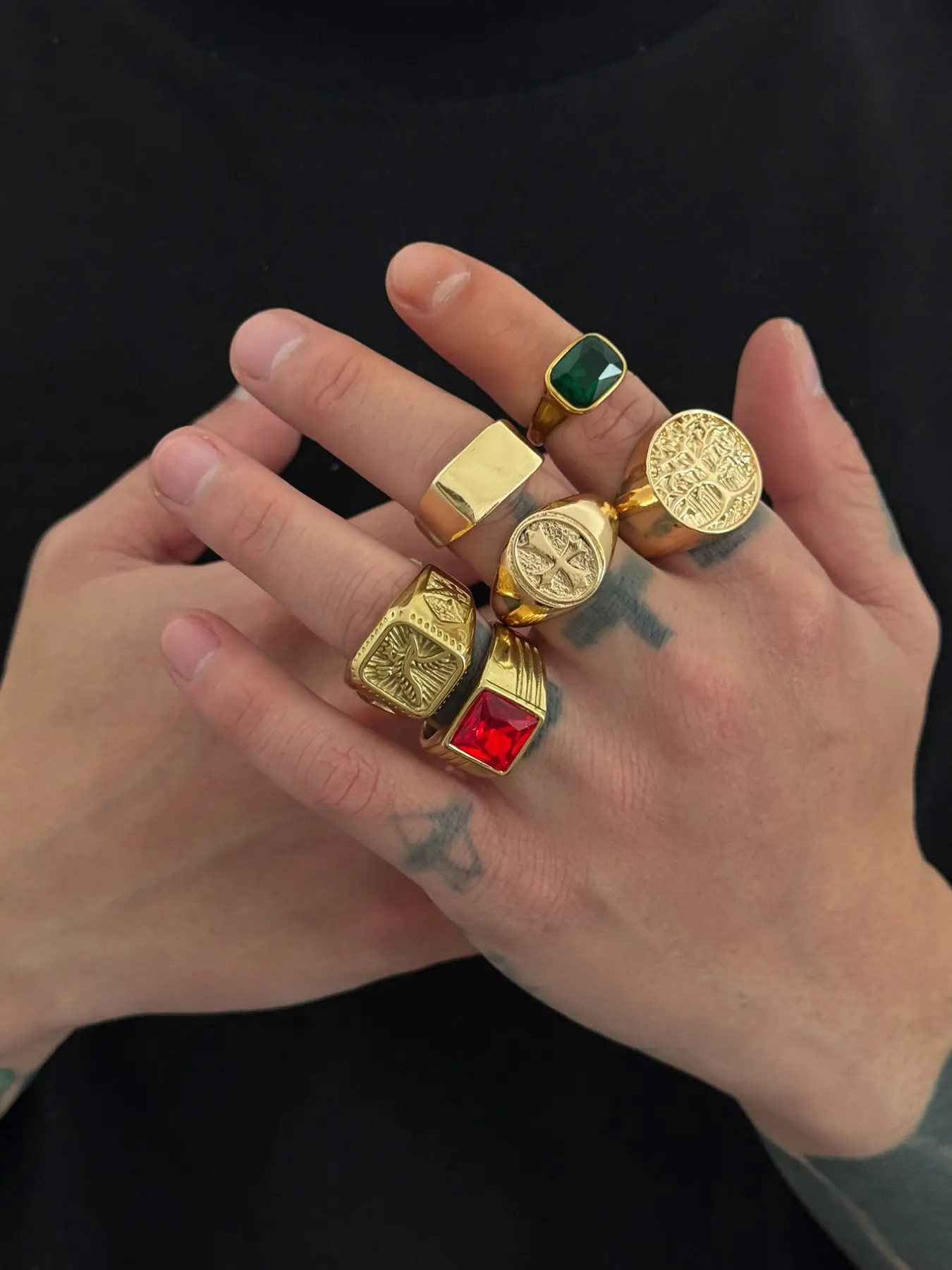 6-Piece Vintage Acrylic Ring Set, Colorful Rhinestone Rings, Square Ring Set, Square Shaped Ring, Men's Stackable Rings, Spring Summer Fashion, Unique Style, Stackable Finger Rings, Beautiful Rings