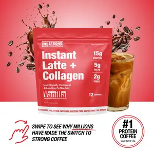 STRONG Coffee Company Vanilla Latte + Collagen – Instant Protein Coffee with 15g Grass-Fed Collagen