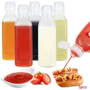 5pcs Condiment Squeeze Bottles, Sauce Dispenser Containers, 10oz/17oz Plastic Bottles with Squeeze Caps, Ideal for Liquids, Barbecue Sauces, Oil