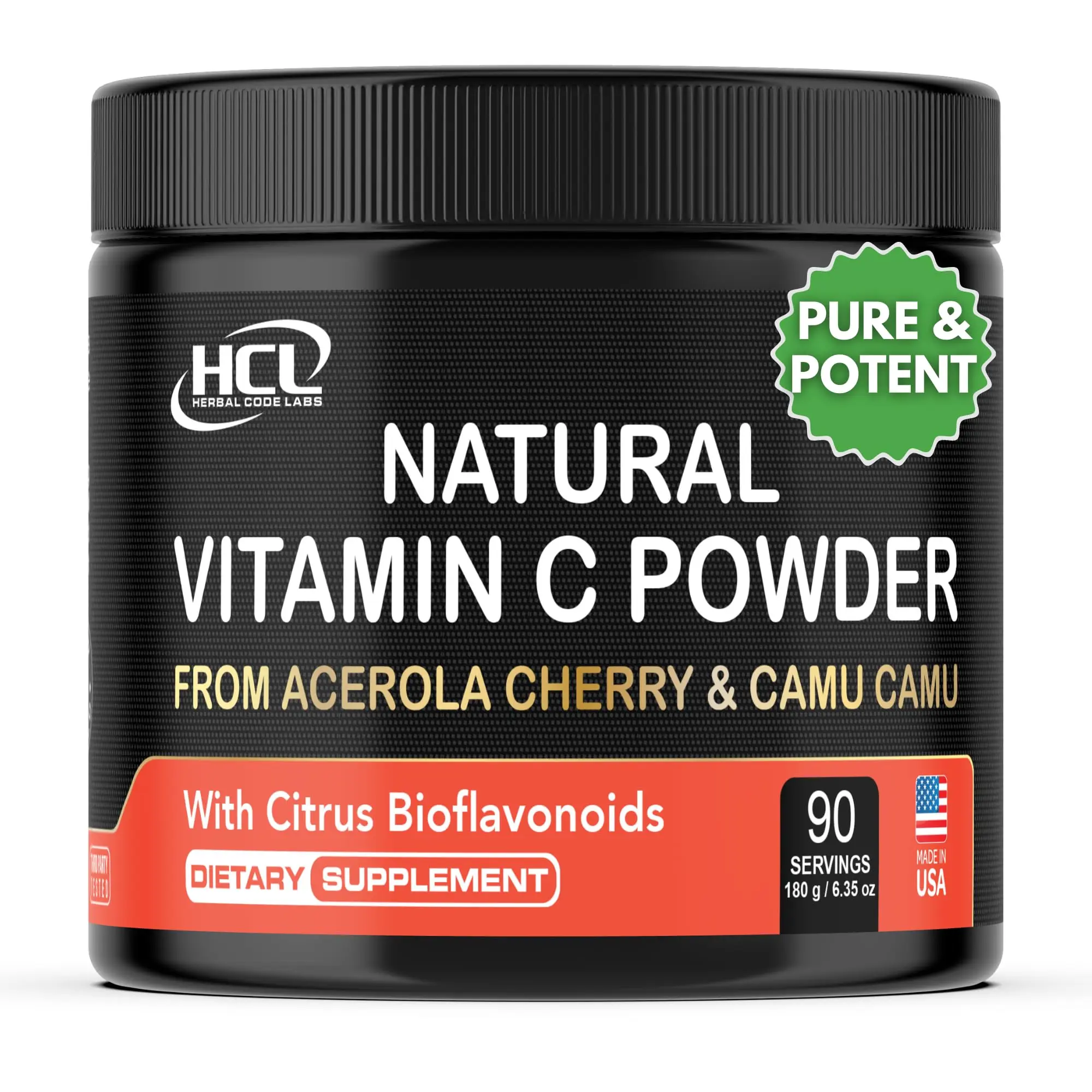 Natural Vitamin C from Acerola Cherry & Camu Camu Powder - High Absorption with Citrus Bioflavonoids - Immune System & Collagen Booster - Anti Aging Skin Vitamins Made in USA 90 servings