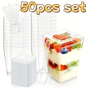 50/100 Pack 5oz Clear Dessert Cups with Lids & Spoons – Mini Parfait Cups for Mousse, Cheesecake, Party & Wedding