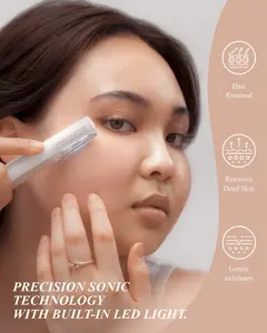 [RUBY VIBE CO] SkinSculptor Precision Sonic Dermaplaning Tool with LED Light for Soft Refreshed Skin Includes Spare Blades & USB Type-C Charging
