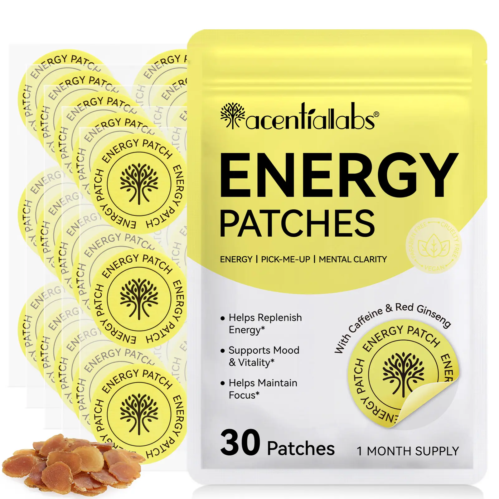 Aceternalabs Energy Patch 30pcs, Contains Caffeine & Ginseng, Boosts Focus & Energy Levels, Energy Stamina Boost, Ideal for Daily Use, Energy Booster