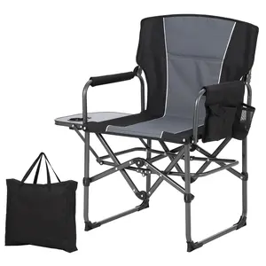 Oversized Folding Director Camping Chair,1 Pcs Heavy Duty Portable Outdoor Chair with Aluminum Side Table & Pocket, for Fishing, Sports Events, Black