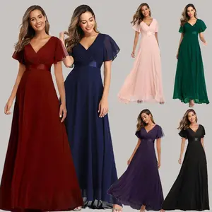 Spring/Summer 2025 handmade pleated dress with a large hem, double V-neck, bell sleeves, elastic chiffon fabric; available in plus sizes; suitable for parties, bridesmaids, and evening wear; purple formal gown