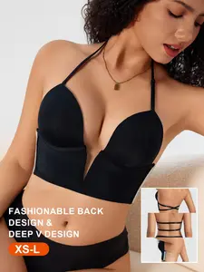 Deep V Gathered Seamless Halter Bra, Multi-Wear Backless Beauty Back Bra, Adjustable Straps, Perfect Fit for Backless Dresses
