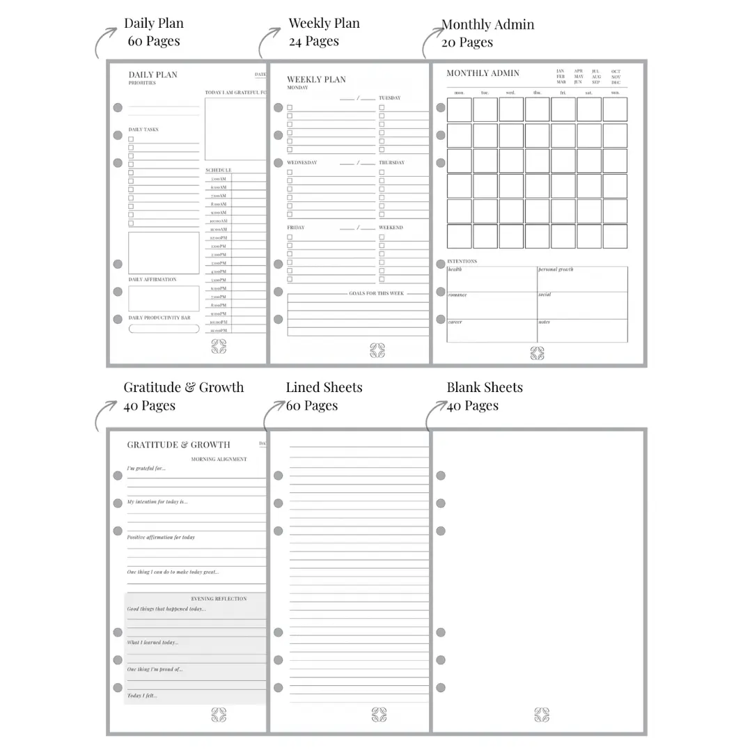 A5 Refill Pages Bundle | 244 Pages of Premium Planner Inserts for 6-Ring Binders