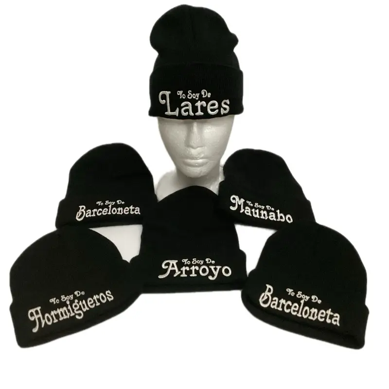 Puerto Rico beanies with the name of Towns embroidered