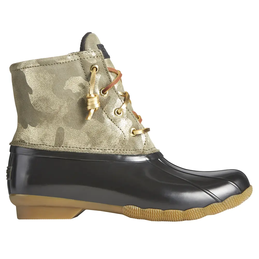 Sperry Womens Saltwater Metallic Camouflage Zippered Duck Casual Boots Ankle Low Heel 1-2" - Black, Gold