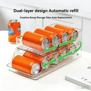 Kitchen Drawer Refrigerator Can Organizer, Dual Layer Rolling Foldable Storage Box, Beer Soda Beverage Holder, Space-Saving Solution