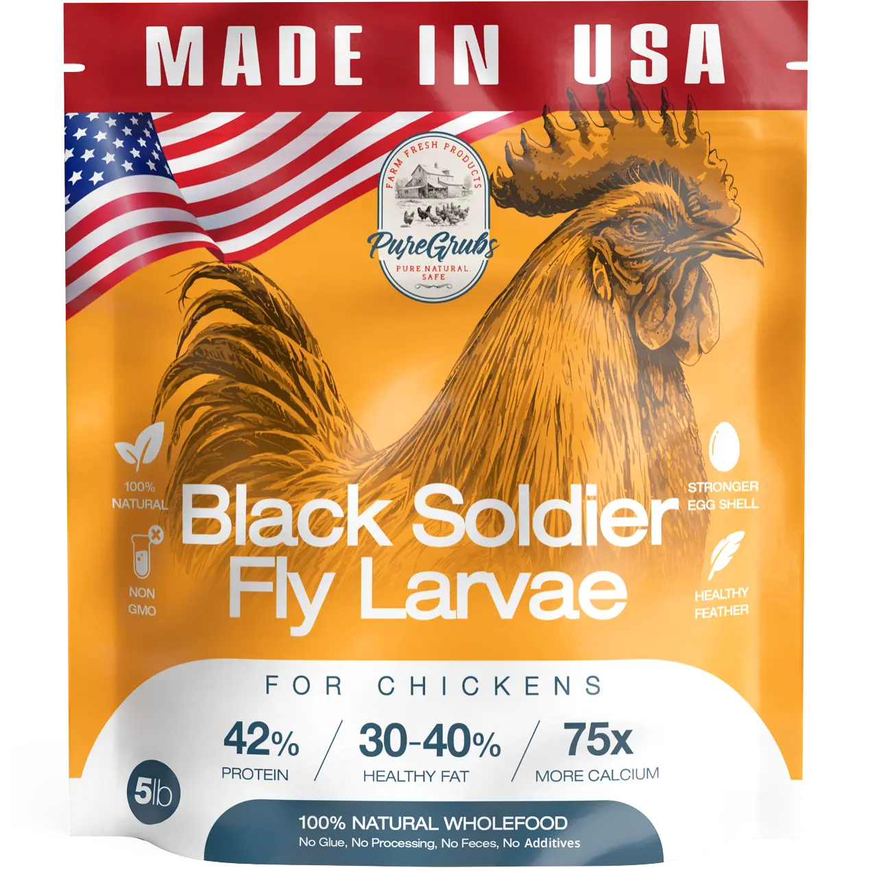 USA Grown Black Soldier Fly Larvae for Chickens - 100% Natural Dried Worms, Grubs & Mealworms with 75X More Protein Chicken Treats for Laying Hens - Birds Feed Supplement for Ducks & Reptiles