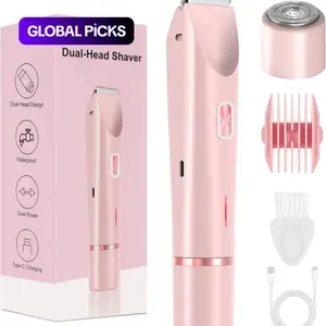 Ipx7 Waterproof Men & Women Dual-Head Hair Remover, Body Hair Trimmer, Rechargeable Cordless Trimmers, Private Area Epilator, Electric Bikini Trimmer Shaver for Women, Rechargeable Design