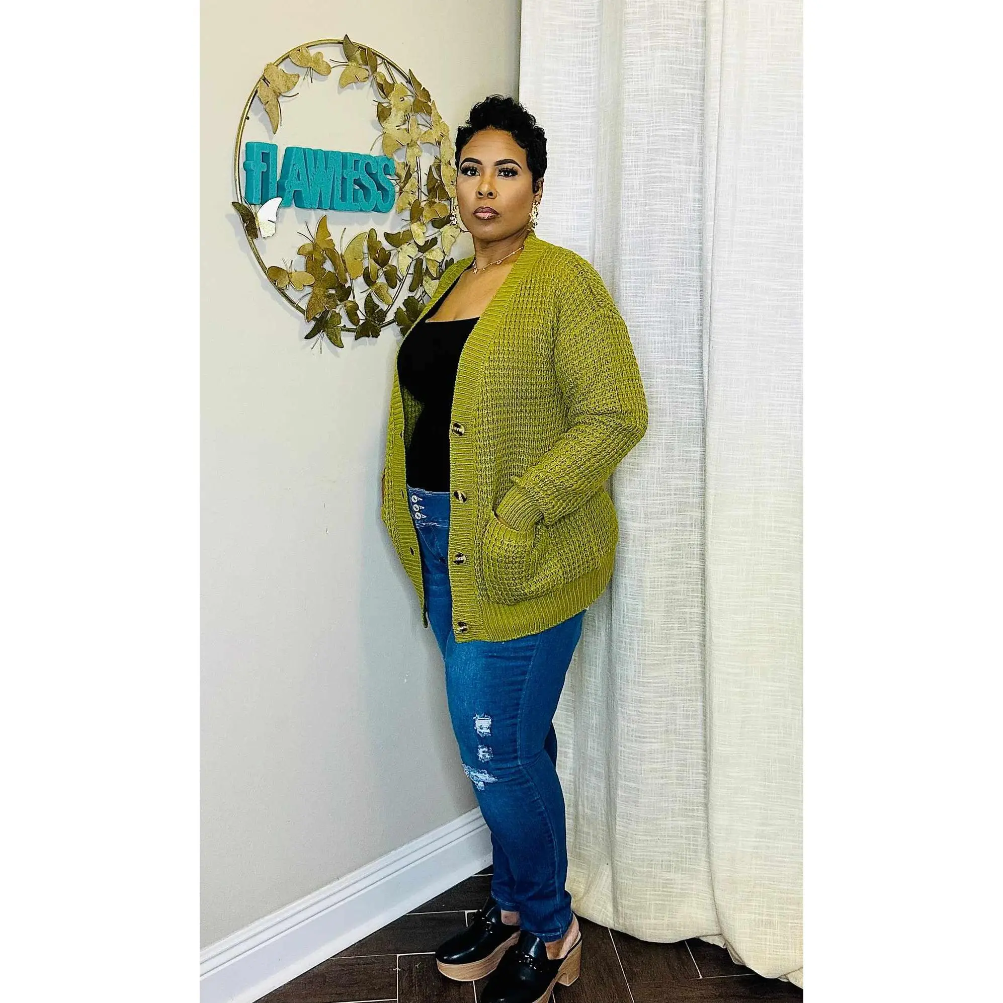 Waffle Cardigan Sweater