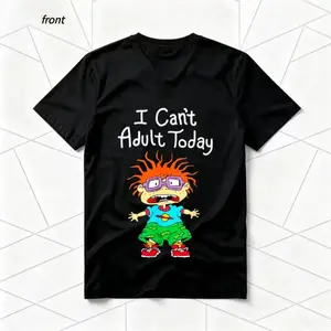 "I Can't Adult Today" Rugrats Cartoon American Retro Black Short-Sleeved Unisex T-Shirt, Nostalgic 90s Character Graphic, Casual Streetwear for Cartoon & Meme Enthusiasts, Unique Quirky Pop Culture Fashion Statement Piece Game funny crewneck menswear