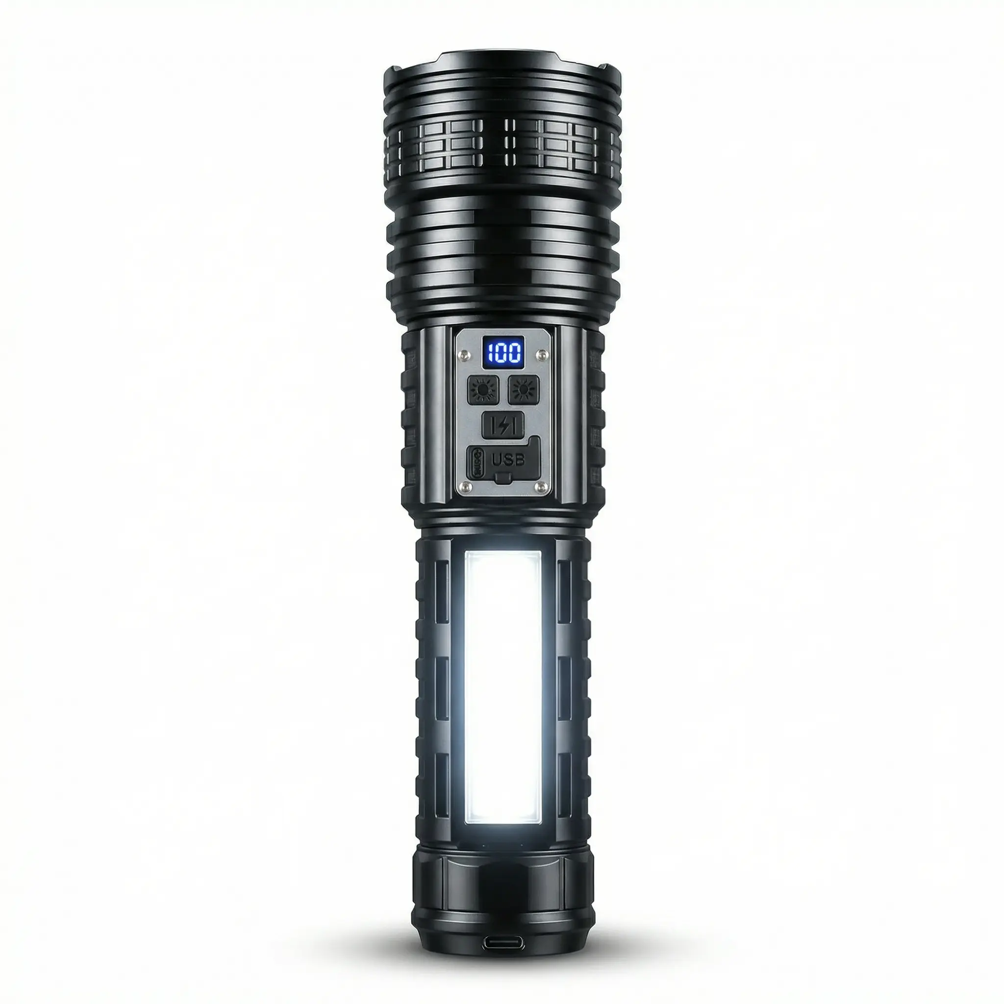 Rechargeable LED Flashlight, Super Bright Zoomable Torch with Side Light, Power Display & Power Bank Function, Portable Outdoor Flashlight for Camping, Fishing, Power Outages, Emergency, Home and Car Use