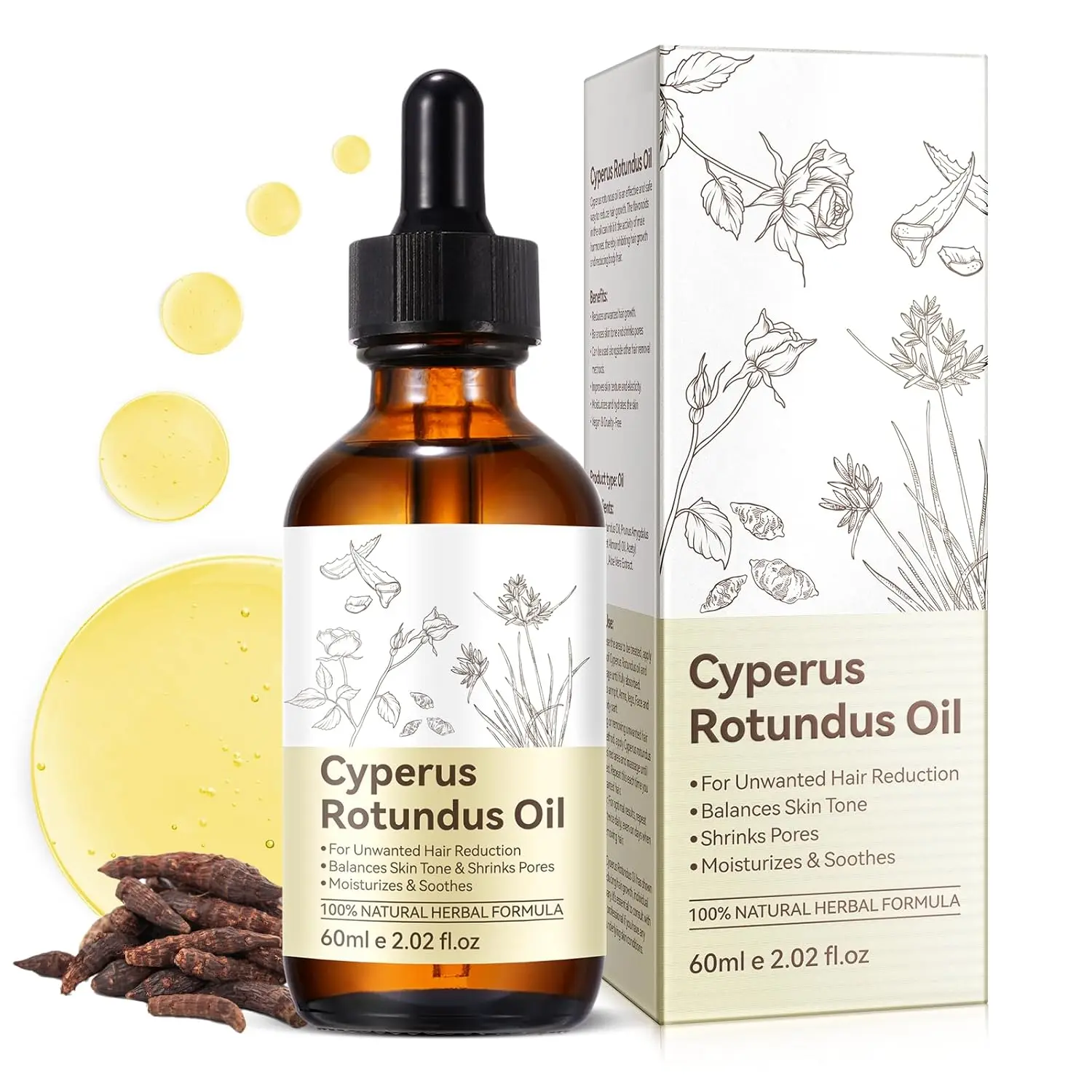 Cyperus Rotundus Oil, Cyperus Rotundus Oil for Hair Removal, Natural Nut Grass Oils for Reducing Body Hair Growth, Moisturizes & Soothes Skin, Suitable for All Skin Types (Pack of 1-2.02 FL.OZ)