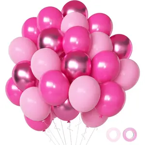 Pink Metallic Balloons, 50 Pcs 12 Inches-Hot Pink, Chrome Pink, Baby Pink, Dark Magenta - For Birthday, Baby Shower, Princess Party Decorations