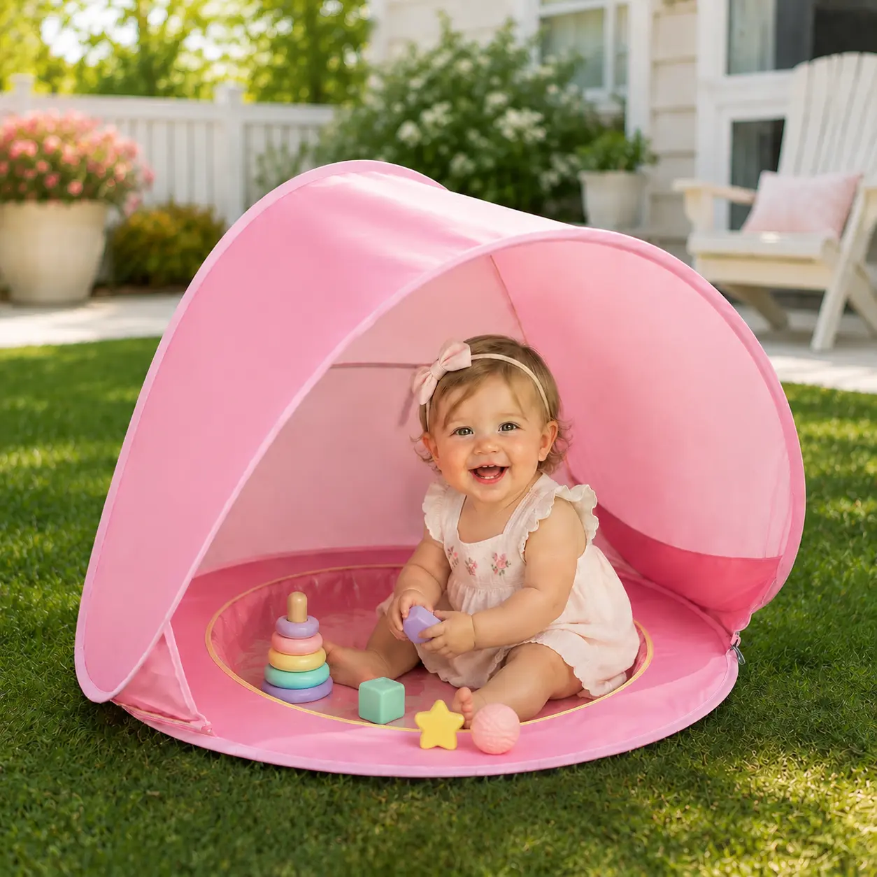 Baby Beach Tent with Pool, Pop Up Sun Shelter UPF 50+ UV Protection for Infant Toddlers, Portable Shade Tent with Carry Bag for Beach Outdoor Travel