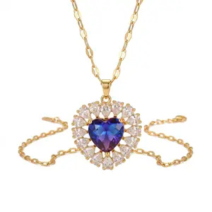 necklace women， Crystal Pendant Necklace, 14K Gold Plated Trendy Statement Jewelry， tiktokshopspringglowup Set Letter Initial Stone Zirconia