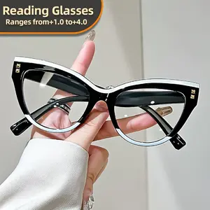 +1.0 to +4.0 Fashion Cat Eye Reading Glasses - Minimalist Metal Hinge Color Block Design, Presbyopic Eyewear, Christmas, gifts