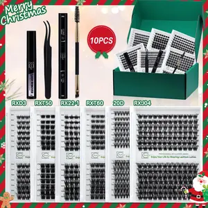 LASHSUN CHRISTMAS GIFT 10PCS Kit , Makeup Tools Gift, D Curl 8-16mm DIY Lash Clusters Kit Multi-Type Lash Volume Eyelash Clusters with Bond&Seal Lash Remover Lash Brush Tweezers Eyelash Set Makeup