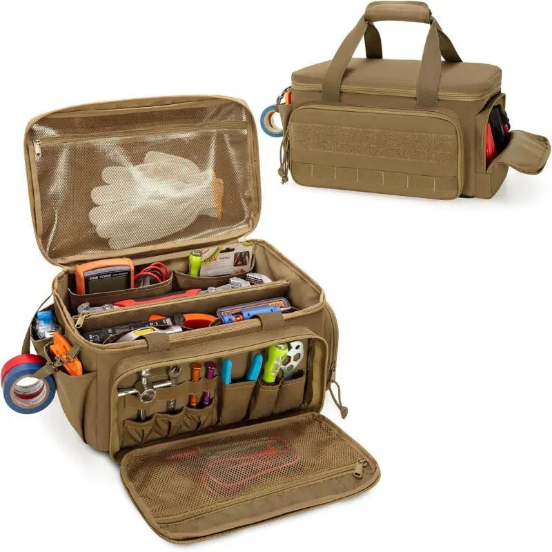14 inch heavy-duty tool kit men's handmade storage bag multifunctional work handbag Tool Organizing Bag Portable Tool Bag Tool Pouch Tool Bag Organizer Toolbag (excluding tools)