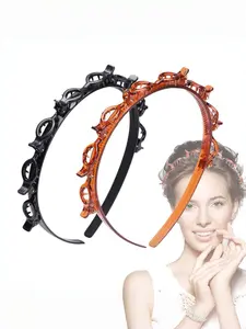 2-Pack Women's Double-Layer Hair Bands, Non-Slip Hollow Design, Clip-On Accessories, Comfortable & Versatile Hair Styling Tools, Stretchy Headbands, Headband with Clips