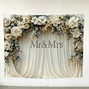 Flower Arch Design Wedding Decoration Banner, 1 Count Romantic Wedding Decoration Pull Flag, Photo Props Background Cloth for Birthday Party Wedding, Ornaments, Wedding Party Backdrop, Photo Backdrops