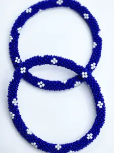 Set of 2 Handmade Nepal Czech Glass Seed-Bead Crochet Bracelets Boho Chic Roll-On Bangles One-Size Fits Most Women's Fashion Jewelry Boho Hippie Beaded Bracelet Bangles Artisan-Made Accessories