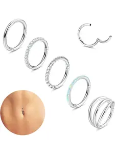 5PCS 14G Surgical Steel Navel Piercing 316L Belly Bar CZ Transparent Opal Navel Rings Hoop Clicker Segment Belly Piercing Jewelry 8 10 12mm