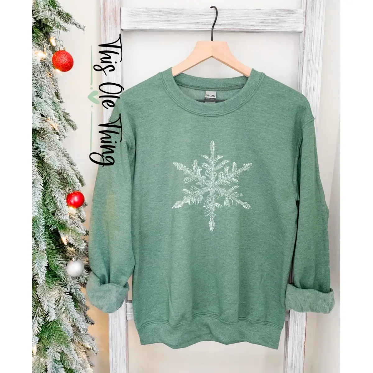 Classic Snowflake Patterned Crewneck Sweater with Trendy Distressed Finish christmas fall sweater autumn fall pullover sweater sweatshirt Casual Winter