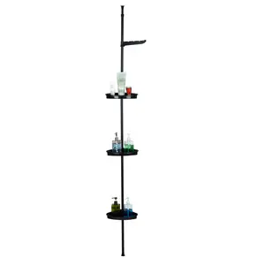 No-Drill 4-Tier Corner Shower Tension Pole Caddy, Rust-Resistant Bathroom Storage Rack with 4 Adjustable Shelves, Rustproof Standing Organizer, Adjustable 39–122 Inches