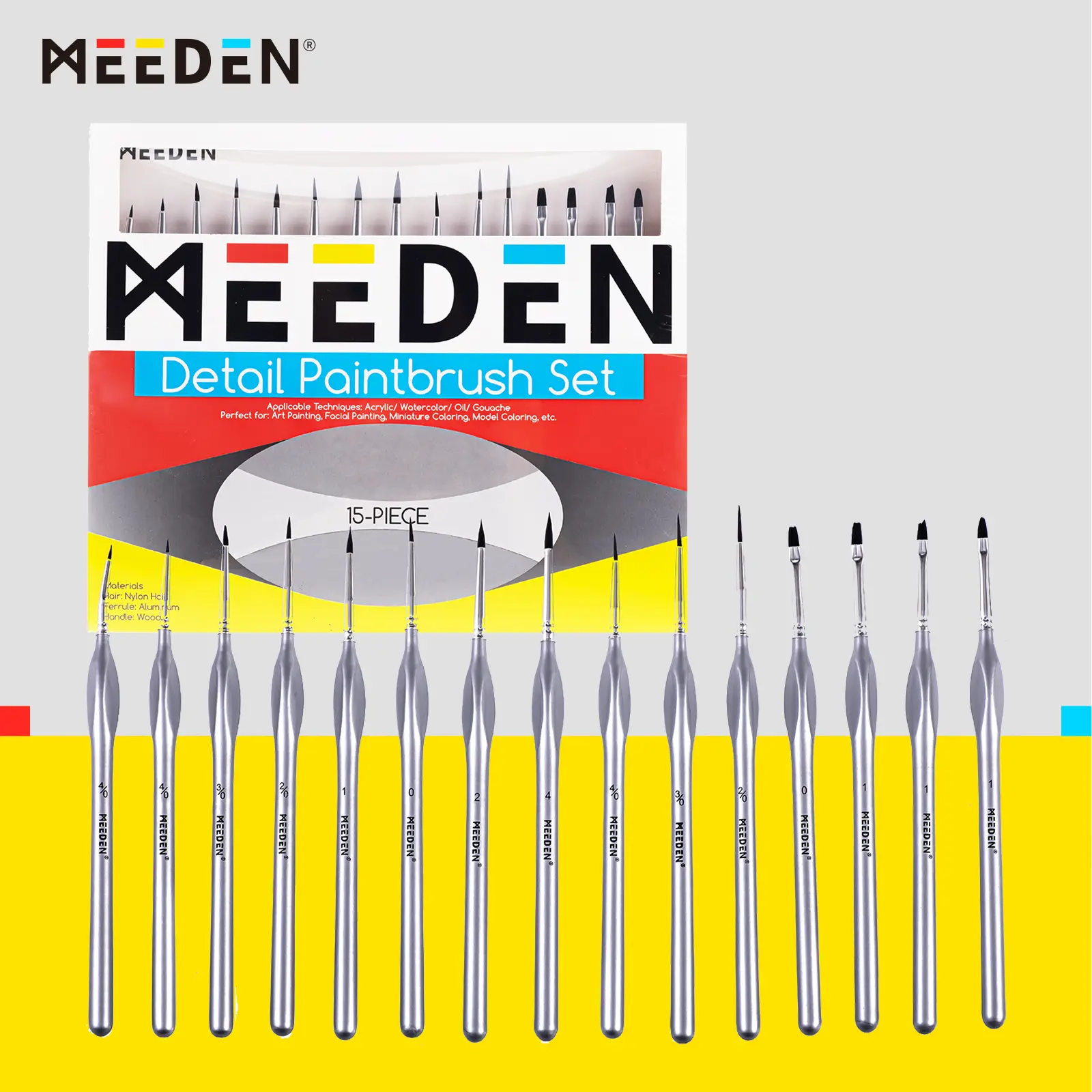 MEEDEN Miniature Paint Brush Set, 15 Tiny Professional Fine Tip Detail Paint Brushes for Acrylic Watercolor Oil Painting- Model Face Nail Craft