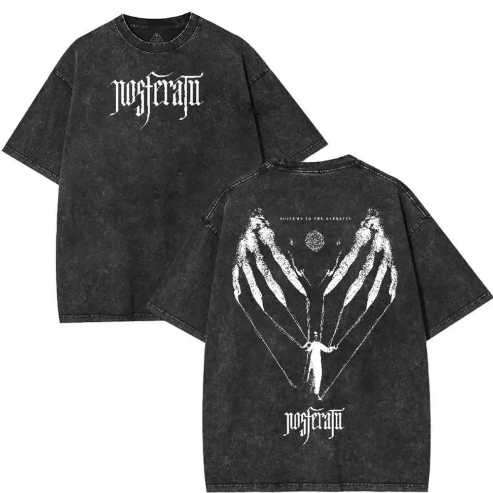 Nosferatu Gothic Vampire Double‑Sided Graphic T‑Shirt – Vintage Washed Oversized Tee, Unisex Summer Casual Shirt, Perfect Gothic Horror Fan Gift
