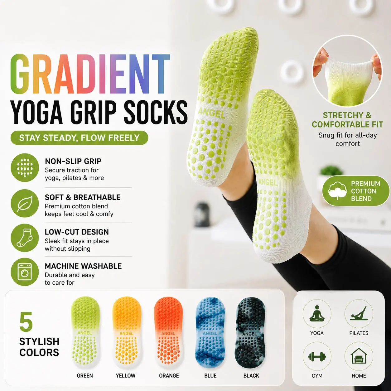Women’s Tie-Dye Yoga Socks with Full Sole Anti-Slip Silicone Grips for Pilates, Barre, Dance & Home Floor Workouts woman