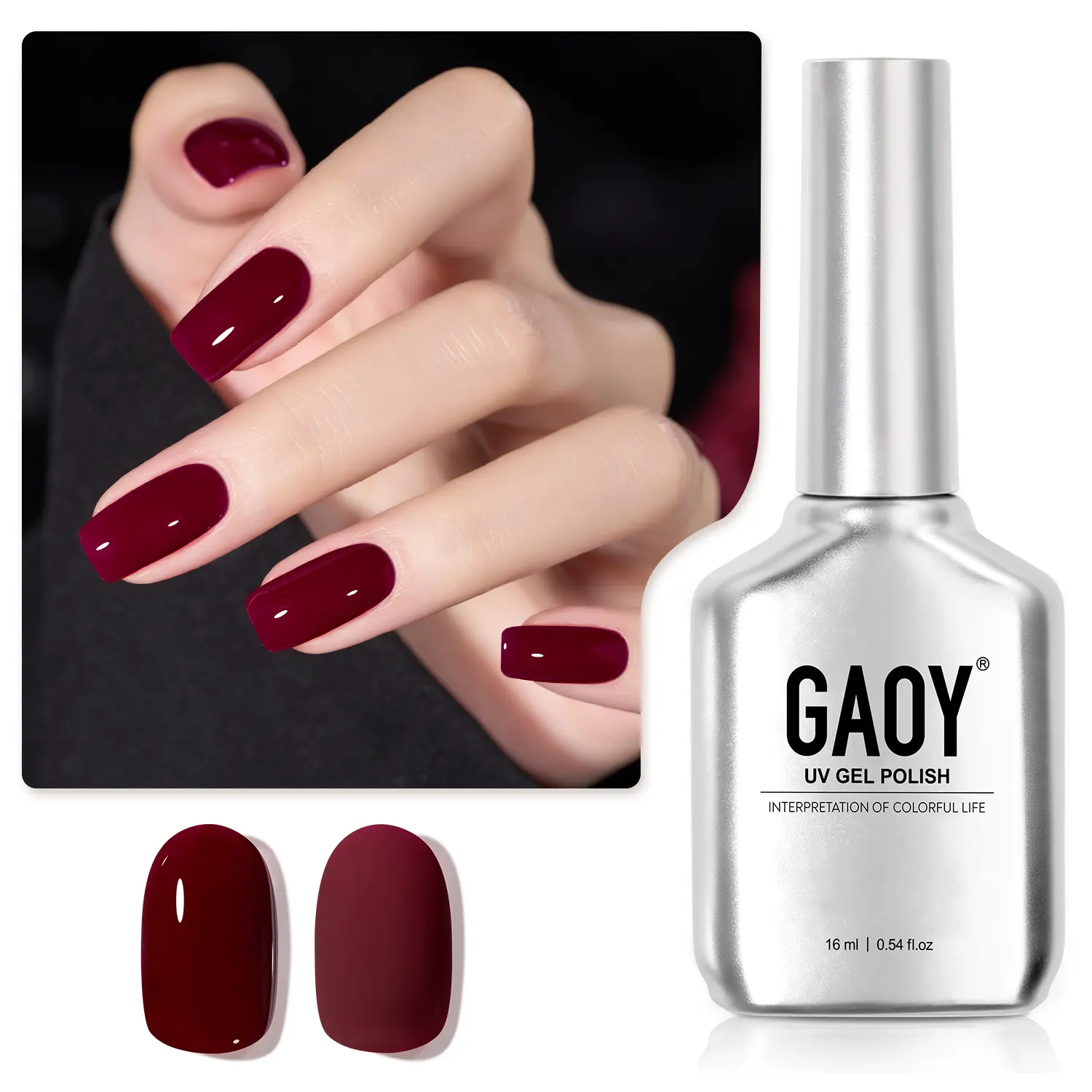 GAOY UV Gel Nail Polish, 16ml Soak Off Gel Polish, UV Light Cure for Nail Art DIY Manicure at Home, 1149 Dark Red Cherry Burgundy Red