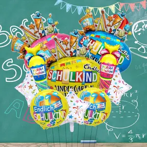 10-Piece German School Kids Alphabet Oval Ice Cream Shape Aluminum Foil Balloon Set, Back-To-School Party Decorations, German Opening Season Party Decor