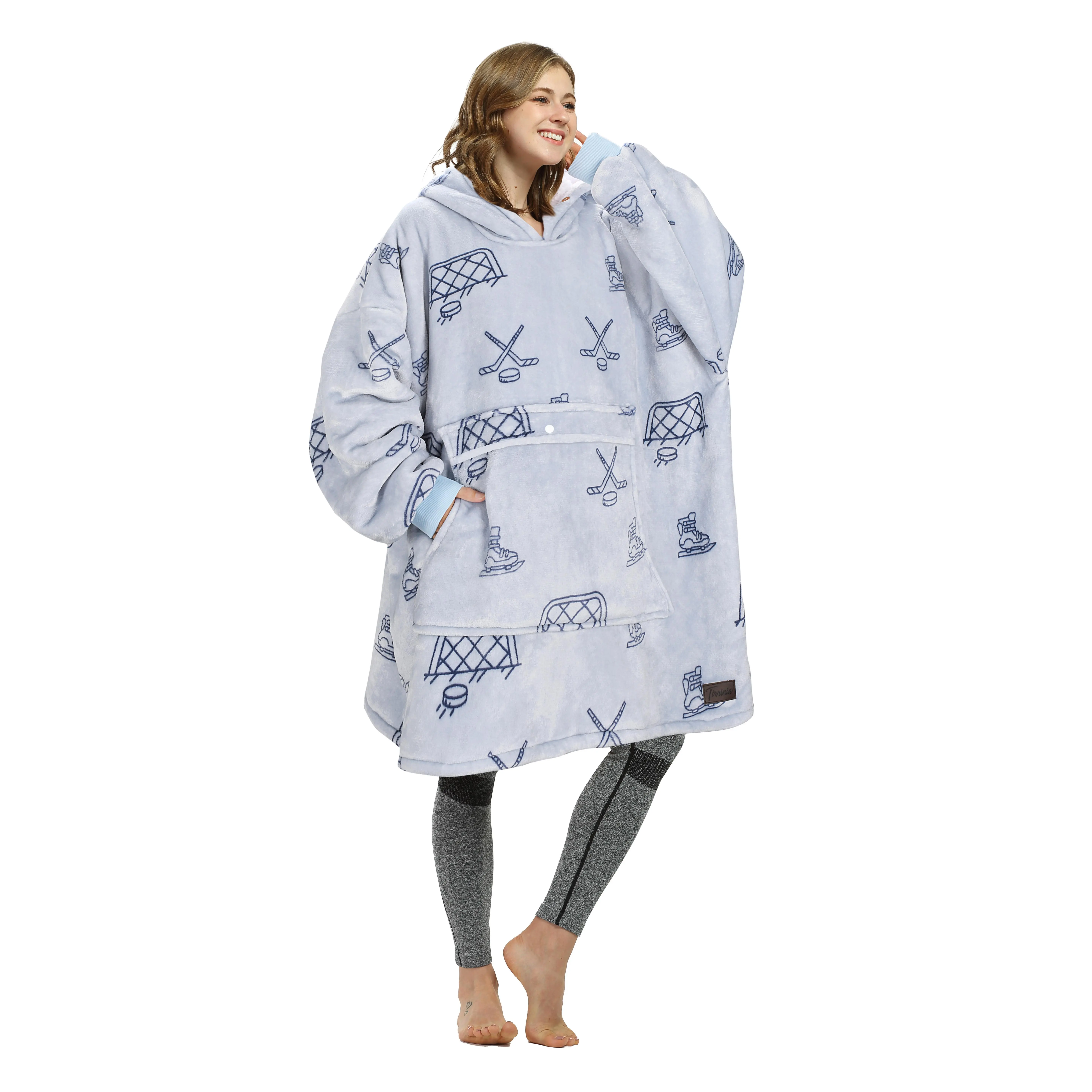 Catalonia Sherpa Fleece Oversized Blanket Hoodie,Super Warm Thick Hooded Blanket For Adults,Wearable Blanket Lavender Hockey