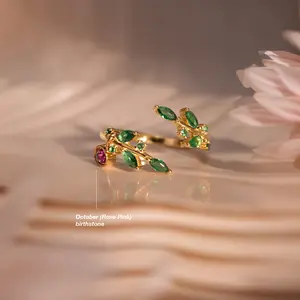 Mother's Day Emerald Leaf Ring 925 Sterling Silver, Adjustable Everyday Jewelry, Birthstone Personalized Gift Same-Day Shipping · USA Crafted thanksgiving  Black Friday  cyber Monday  Christmas gifts deals