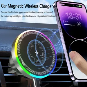Car Magnetic Wireless Charger Air Vent Bracket Clip Phone Holder Stand RGB Light For iPhone 17 16 15 14 13 12 Pro Max Fast Charging Magsafe Car Charger