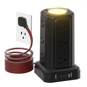 Us Plug Night Light Feature Tower Extension Cord Accessories, 1.8m Long Line with Pd20w Fast Charging, Ideal for Office School Home Use