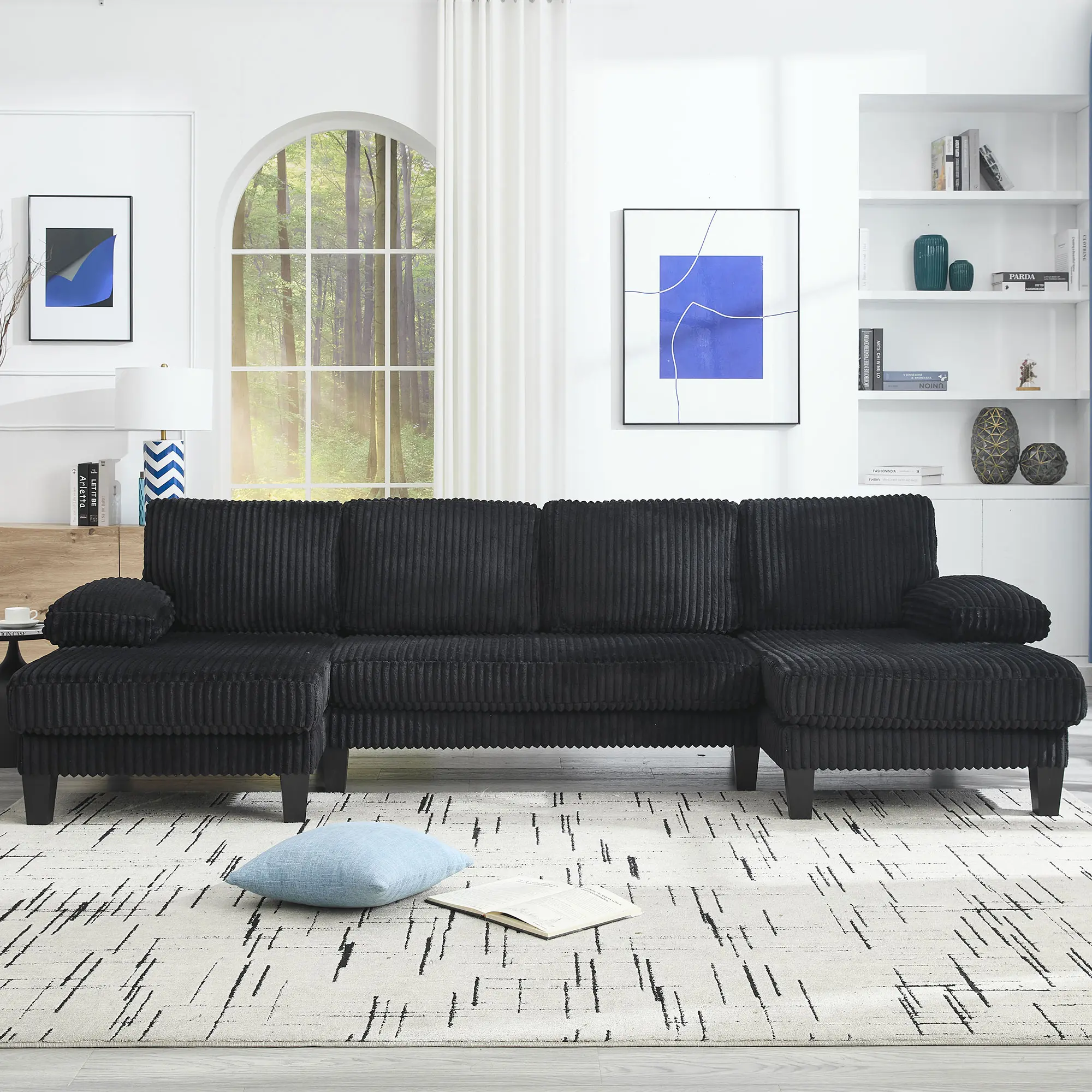 Niccae 114" Cloud Couch Modular Sectional Sofa Convertible U-Shaped Couches with Double Chaise Lounge Corduroy Upholstery Sofas Double Cushions Deep Seat Sleeper Couchs for Living Room
